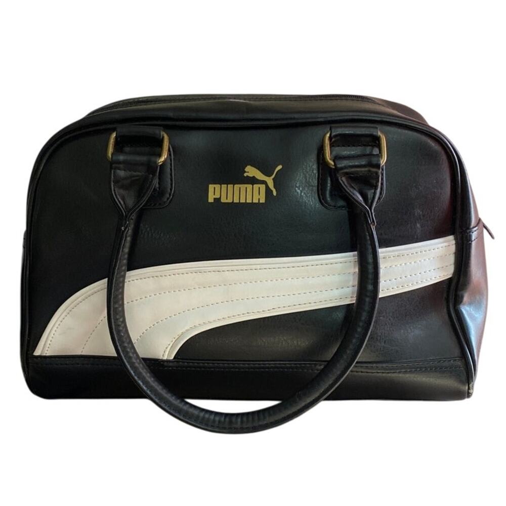 VTG 90s Y2K PUMA Purse Handbag Duffle Black / White Logo Travel Gym Bag Bowling